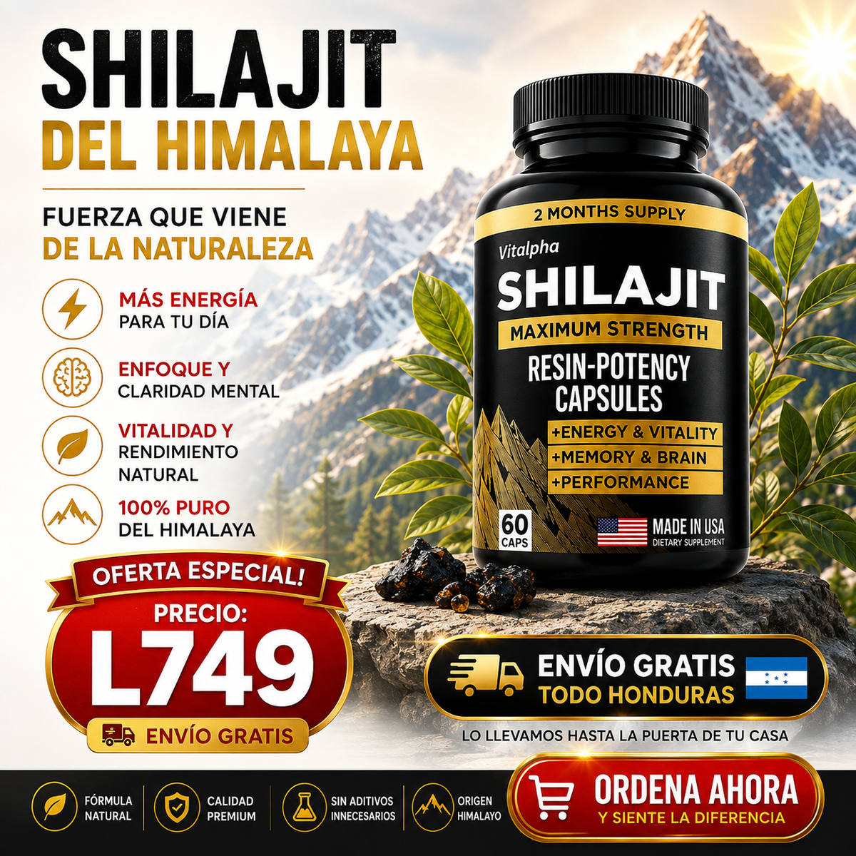 🌿SHILAJIT DEL HIMALAYA - | 60 CAPSULAS+ envio gratis