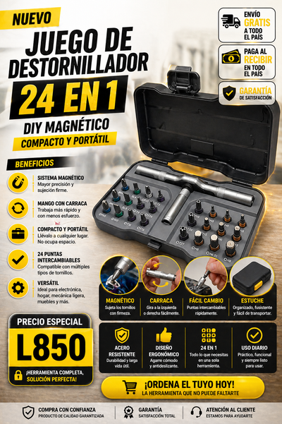 🔥🔥 Juego de destornillador 24 en 1 DIY magnético compacto y portátil con carraca+ ENVIO GRATIS