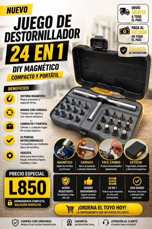 🔥🔥 Juego de destornillador 24 en 1 DIY magnético compacto y portátil con carraca+ ENVIO GRATIS