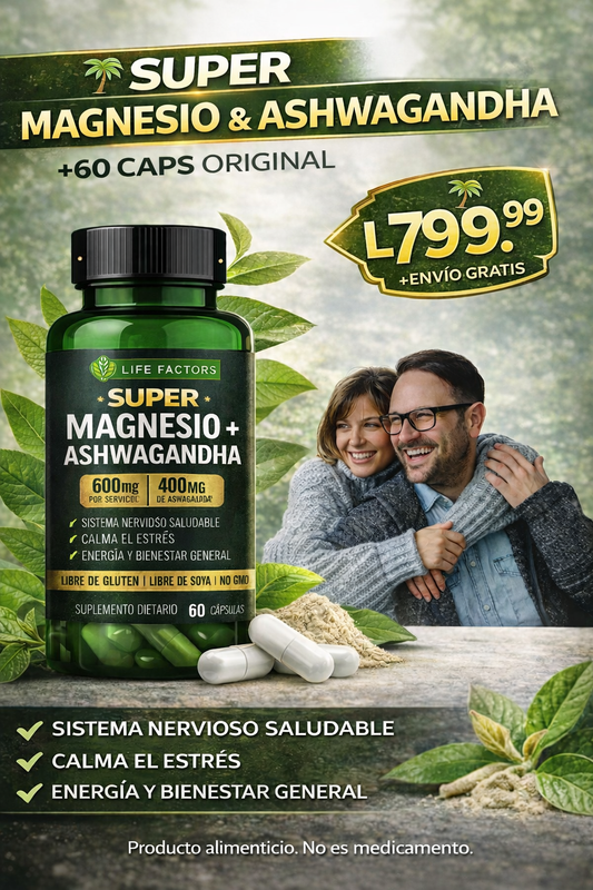 🍃🌴SUPER  MAGNESIO & ASHWAGANDHA + 60 CAPS ORIGINAL L799.99+ envio gratis